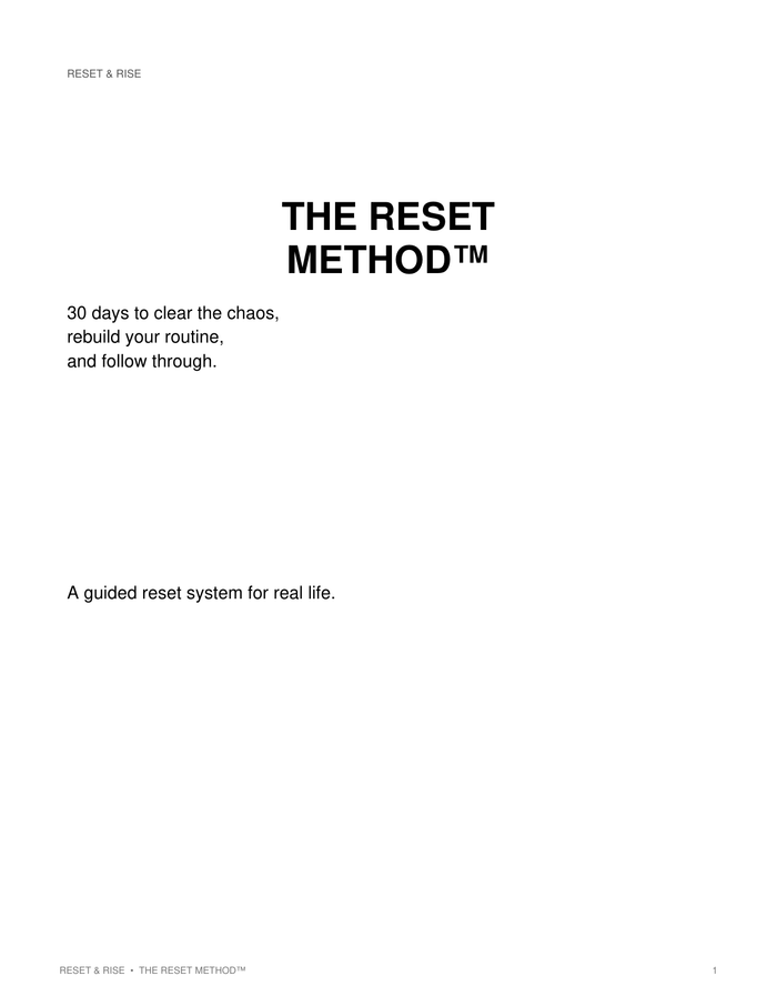 THE RESET METHOD™ | 30-Day Reset System — Flagship Edition